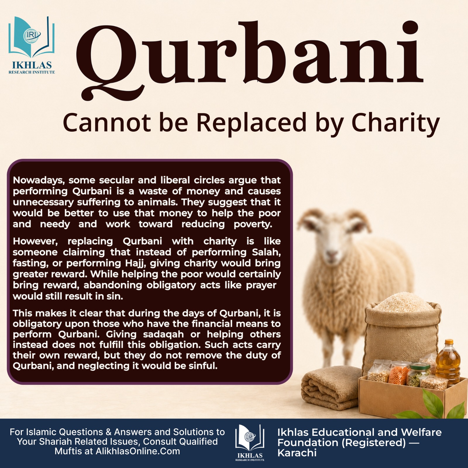 Qurbani cannot be Replaced by Charity