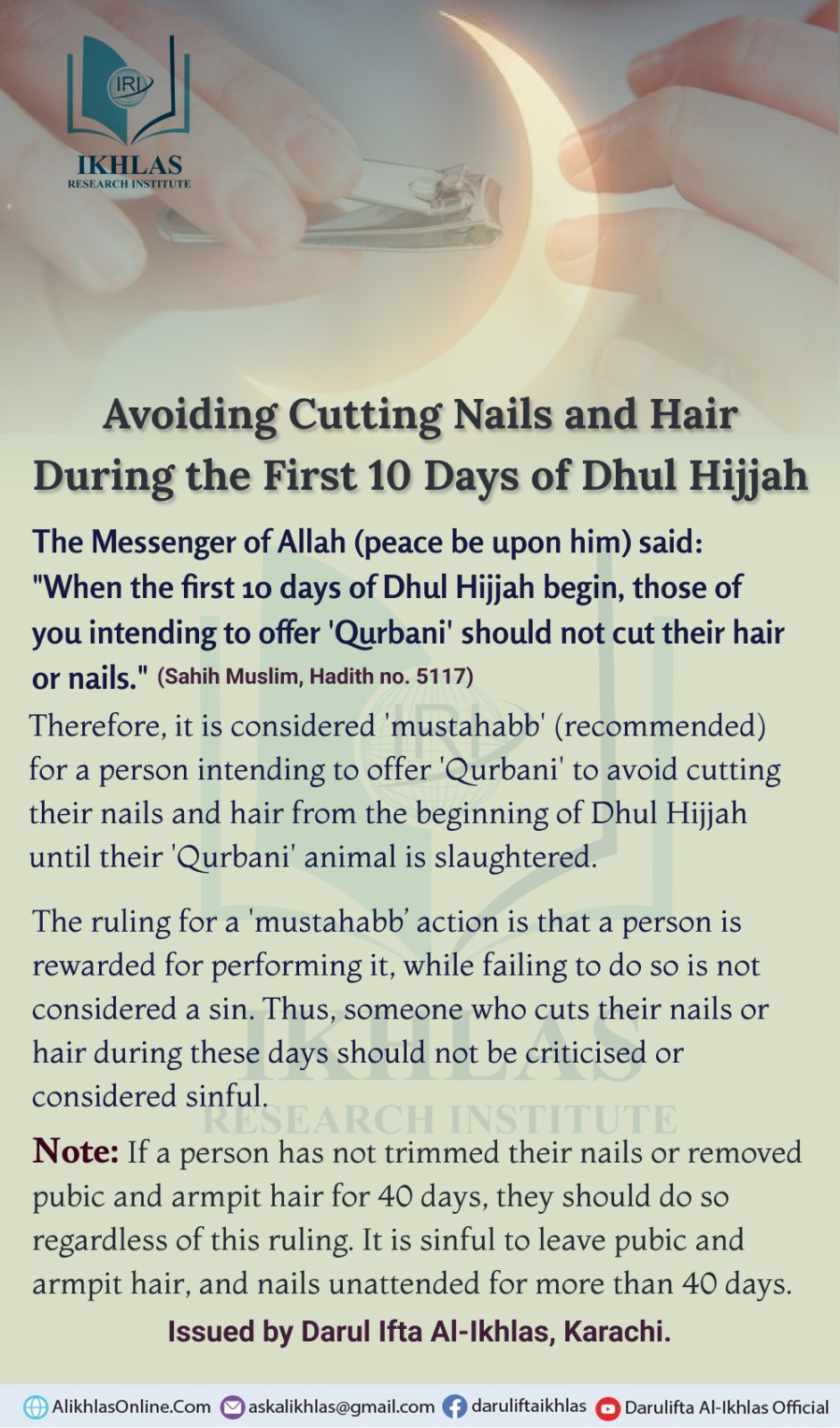 Avoiding Cutting Nails and Hair During the First 10 Days of Dhul Hijjah