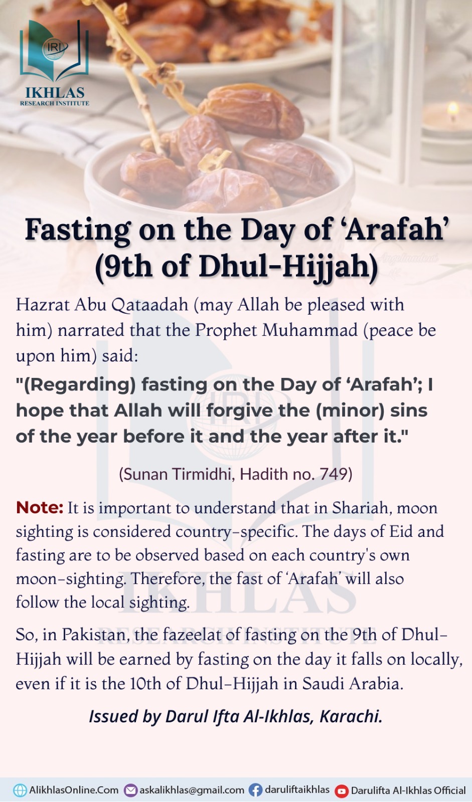 Fasting on the Day of ‘Arafah’ (9th of Dhul-Hijjah)
