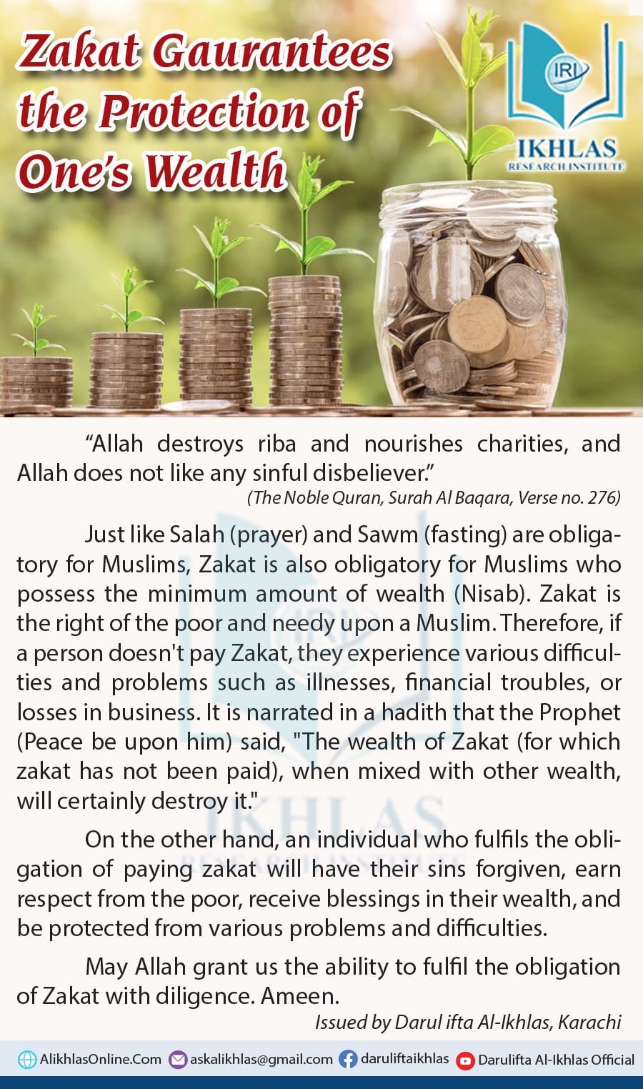 Zakat Gaurantees the Protection of One’s Wealth