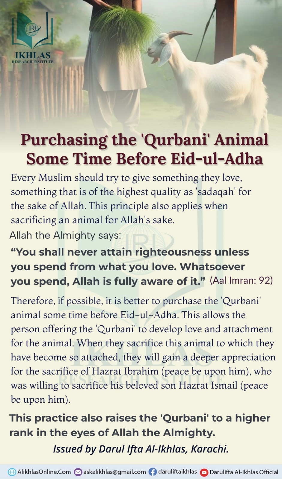 Purchasing the 'Qurbani' Animal Some Time Before Eid-ul-Adha